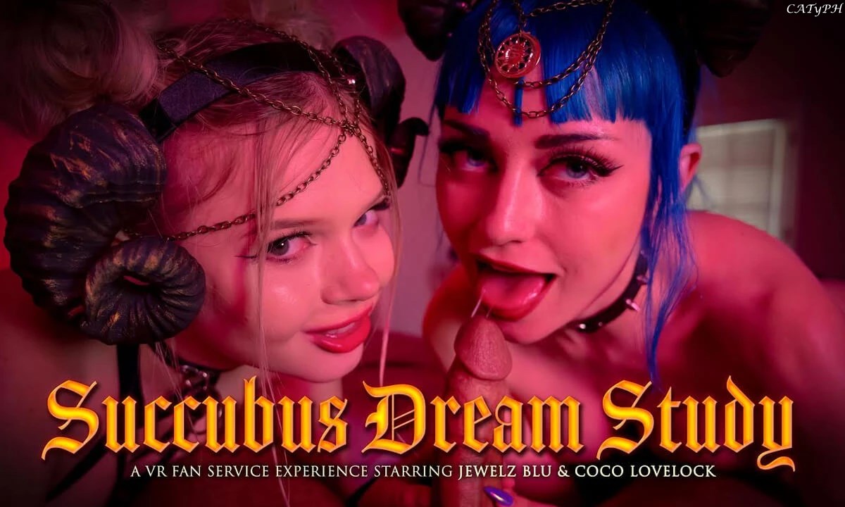 [VRFanService / SexLikeReal.com] Jewelz Blu, Coco Lovelock ( Succubus Study / 08.05.2021) [2021 г., 3D, Blow job, Boobs, Silicone, Close ups, Cosplay, Cowgirl, Reverse cowgirl, Cum swapping, Facials, Colorful, 180°, Doggy style, Hardcore, Missionary, ]