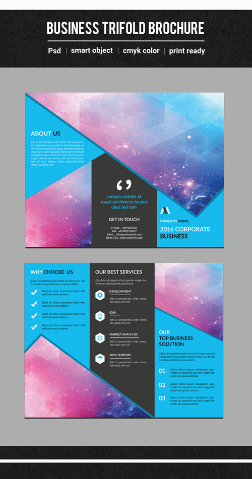 Business Brochure Layout with Blue Diagonal Borders 2 132454619