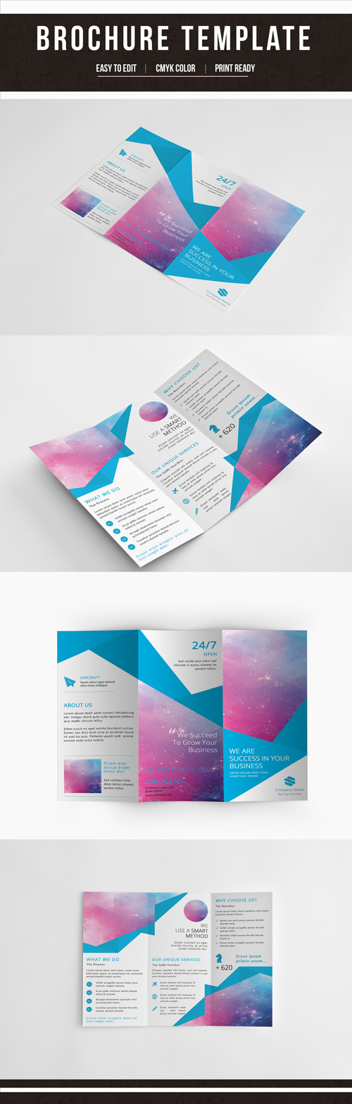 Trifold Brochure Layout with Blue Accents 1