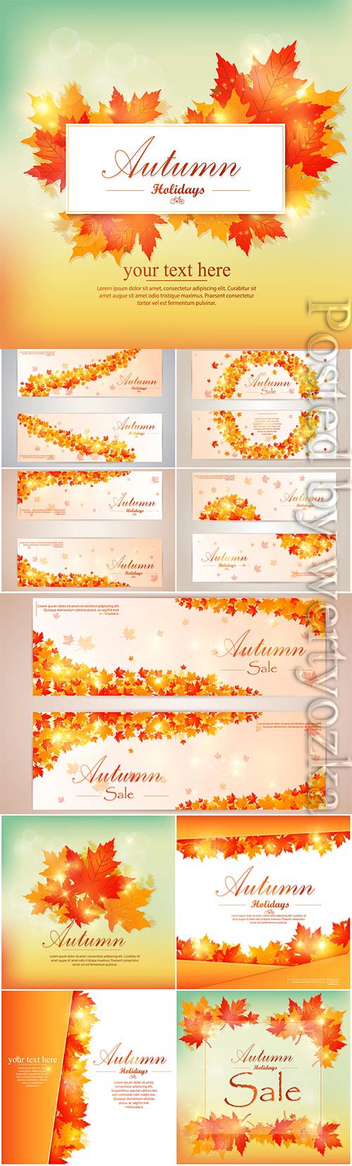 Autumn backgrounds and banners with yellow leaves in vector