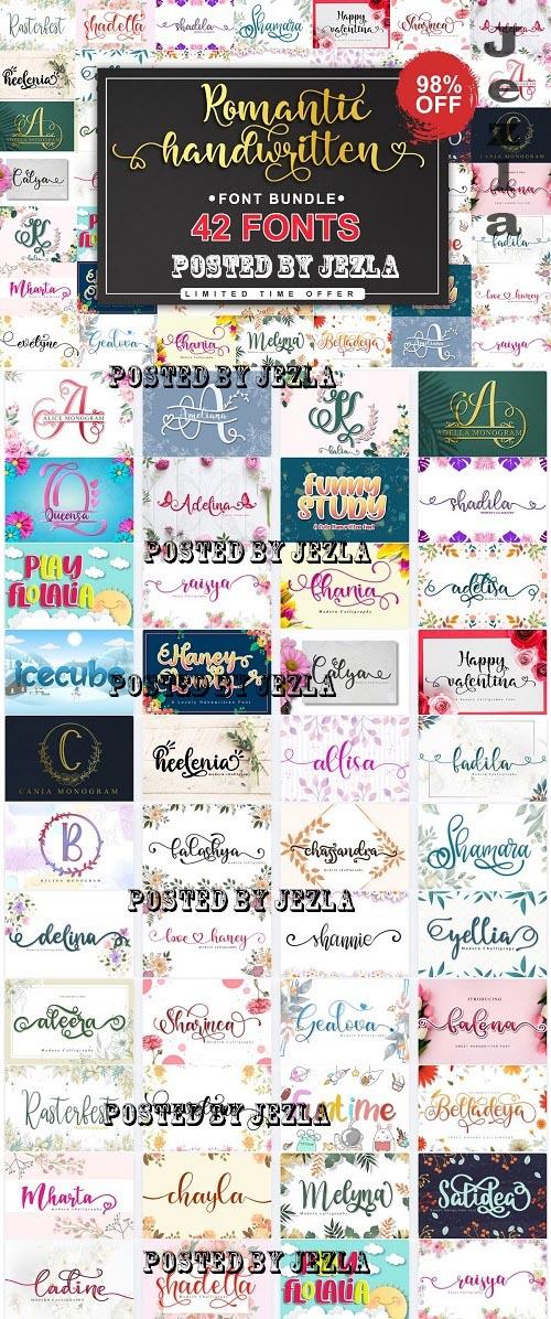 Romantic Handwritten Fonts Bundle - 42 Premium Fonts