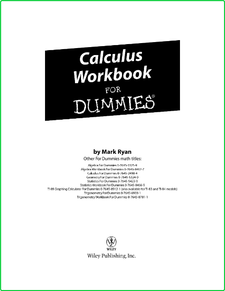 Calculus Workbook for Dummies M Ryan Wiley