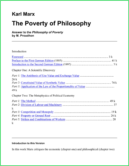 Karl Marx Poverty of Philosophy