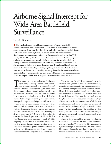 Airborne Signal Intercept for Battlefield Surveillance jnl article L Horowitz MIT ...