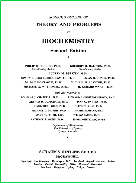 Schaums Outline Philip Kuchel Schaums Outline Of Biochemistry  1997