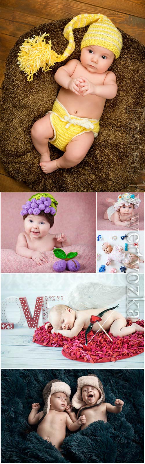 Cute little kids in funny hats stock photo