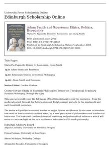 Adam Smith and Rousseau Ethics, Politics, Economics
