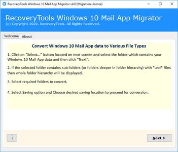 RecoveryTools Windows 10 Mail App Migrator 4.0