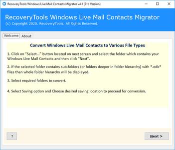RecoveryTools Windows Live Mail Contacts Migrator 4.1