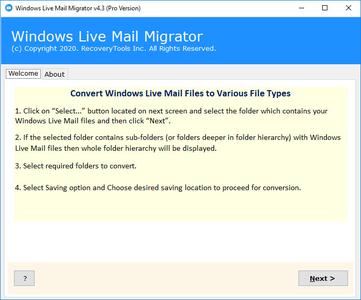 RecoveryTools Windows Live Mail Migrator 4.3