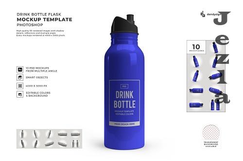 Drinking Bottle Flask 3D Mockup Template Bundle - 1511793
