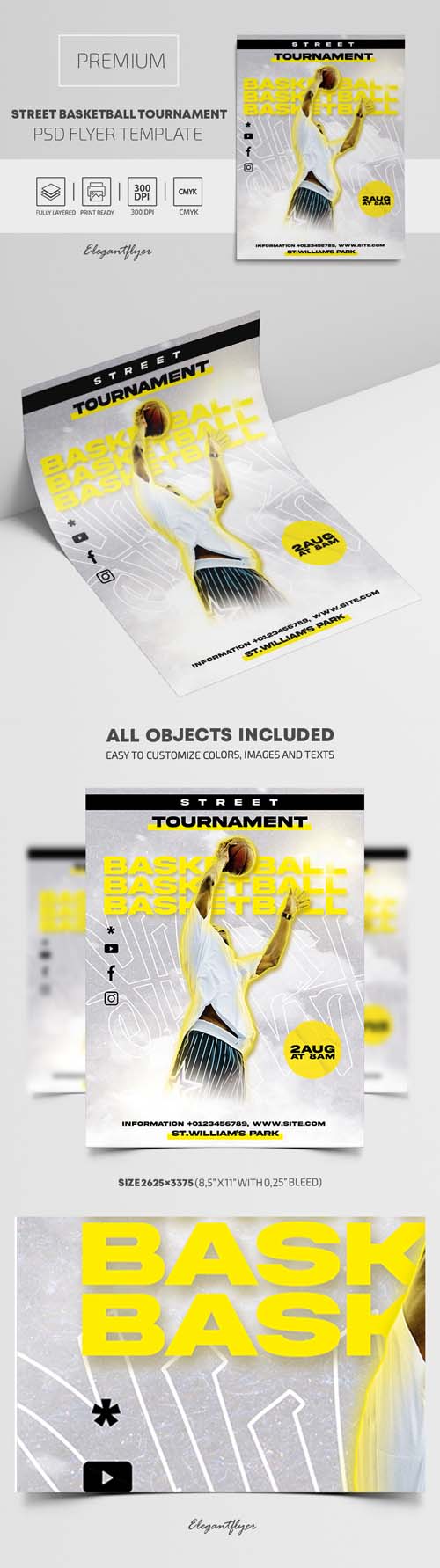 Street Basketball Tournament PSD Flyer