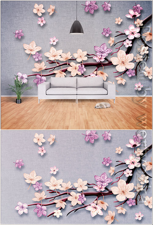 New plum blossom flower luxury elegant 3d stereo tv background wall