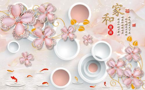 Flower circle fish swimming luxury jewelry background wall