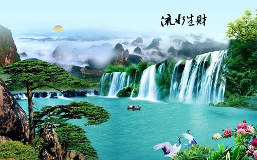 Mountain waterfall landscape painting water and wealth tv background wall