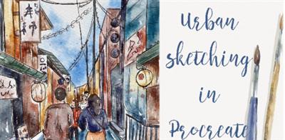 Urban Sketching in Procreate in Watercolor style - One - Point Perspective and Drawing People