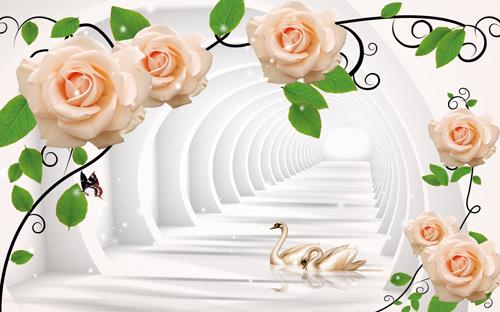 3d modern floral background wall