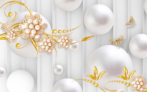 Golden jewels flowers butterfly 3d background wall Golden jewels flowers butterfly 3d background wall