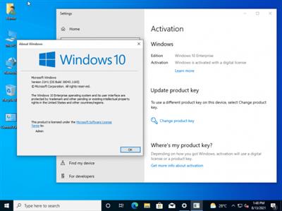 Windows 10 Enterprise 21H1 10.0.19043.1165 Multilingual Preactivated August 2021