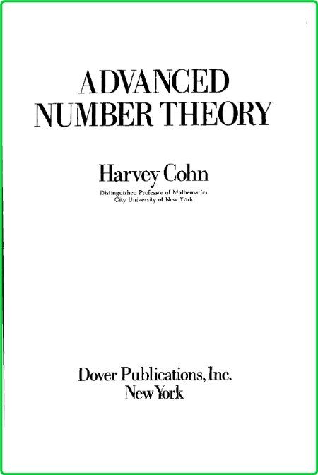 Advanced Number Theory Cohn