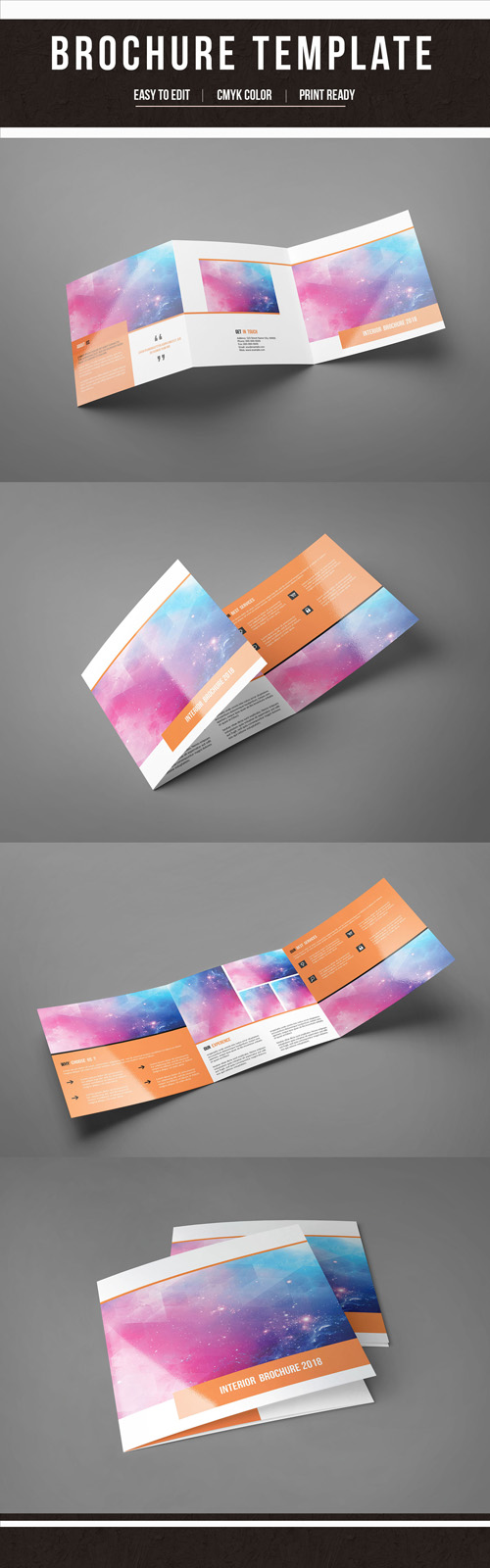 AdobeStock Square Trifold Brochure Layout with Orange Accents 199626929