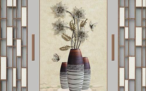 Wood grain stone 3d floral stereo tv background wall