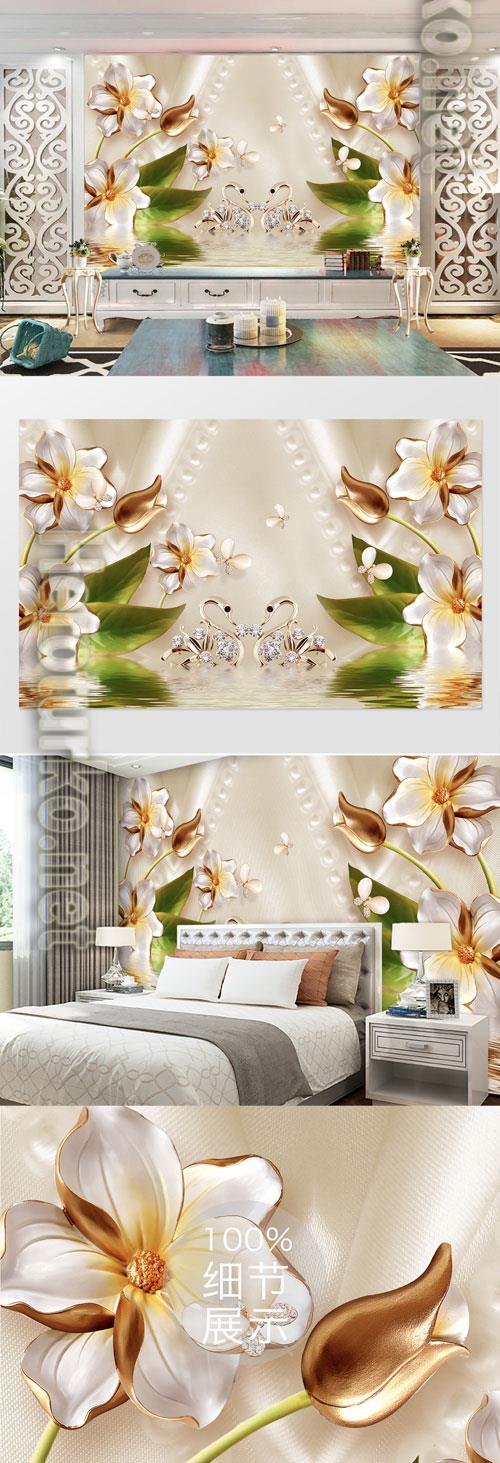Jewelry pearl flower swan background wall Jewelry pearl flower swan background wall