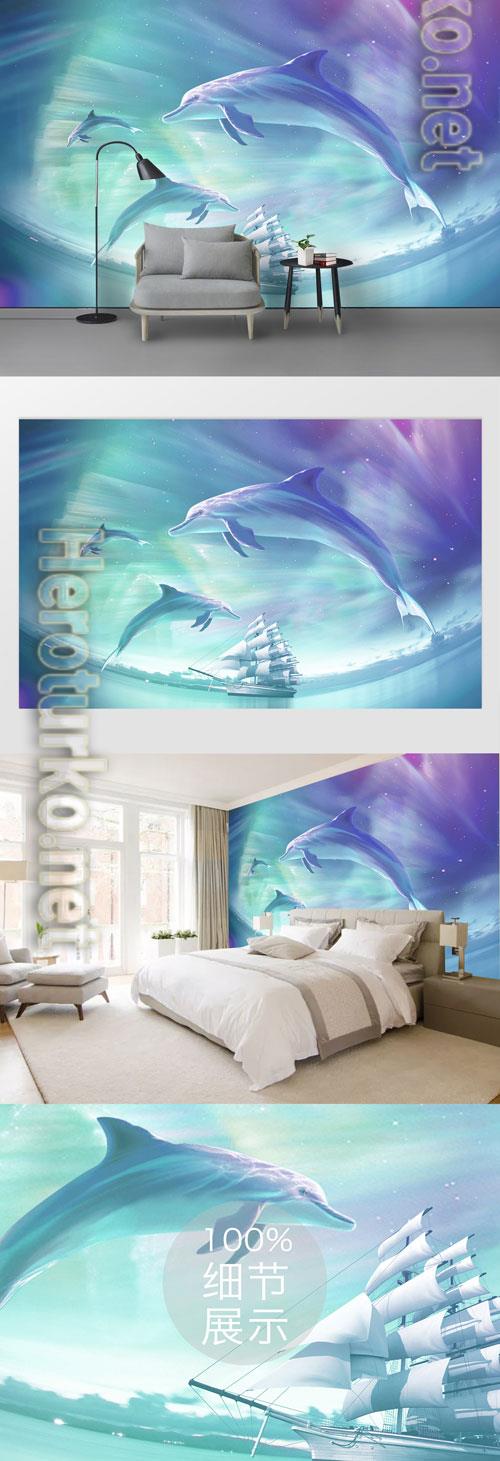 Modern abstract ocean dolphin background wall