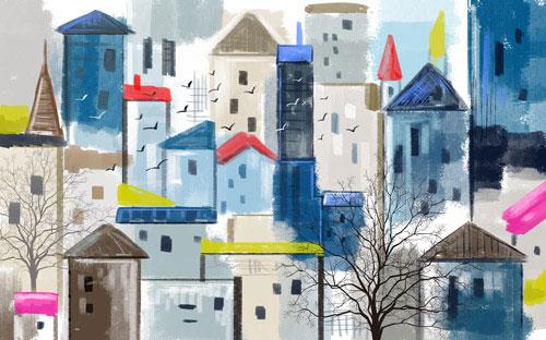Hand drawn abstract urban oil painting background decorative mural Hand drawn abstract urban oil painting background decorative mural