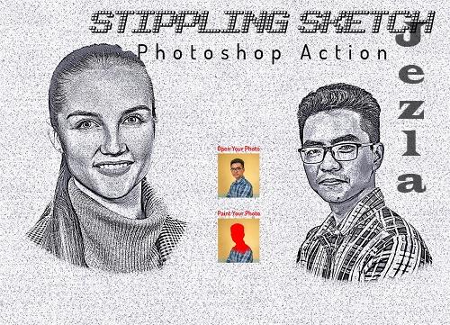 Stippling Sketch Photoshop Action - 6405400