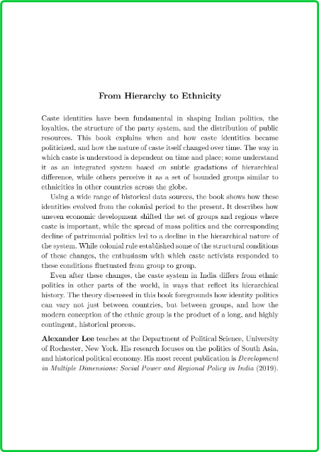 From Hierarchy to Ethnicity - The Politics of Caste in Twentieth-Century India