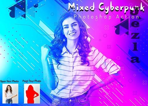 Mixed Cyberpunk Photoshop Action - 6436029 Mixed Cyberpunk Photoshop Action - 6436029