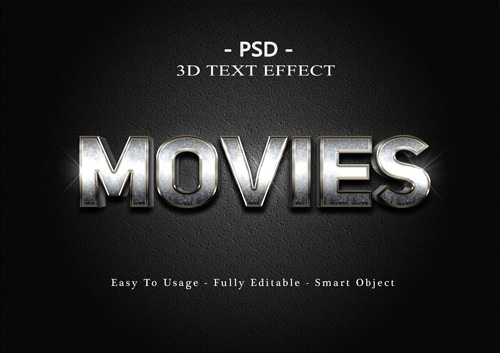 3d movies text effect Premium Psd