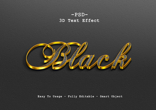 Black 3d text style effect Premium Psd