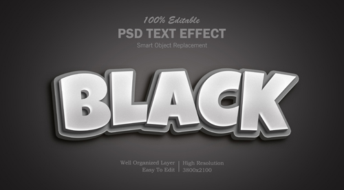 Editable black color photoshop 3d text effect Premium Psd