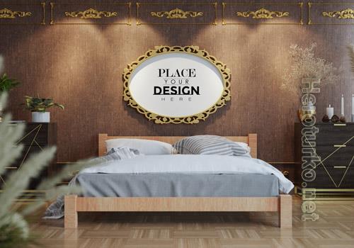 Poster frame mockup interior in a bedroom Premium Psd vol 4
