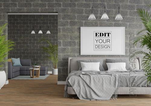Poster frame mockup interior in a bedroom Premium Psd
