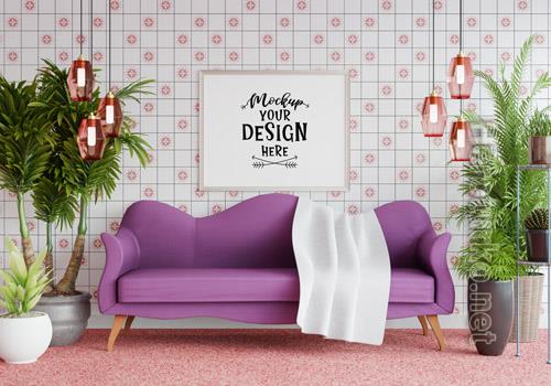 Poster frame in living room mockup Premium Psd