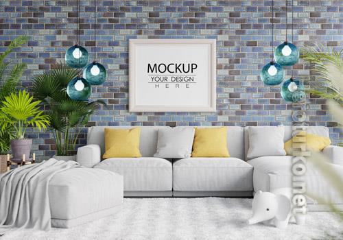 Poster frame in living room mockup Premium Psd vol 4