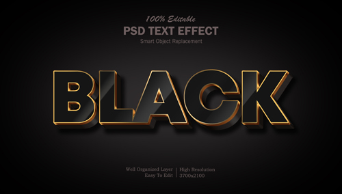 Golden black 3d psd editable text effect Premium Psd