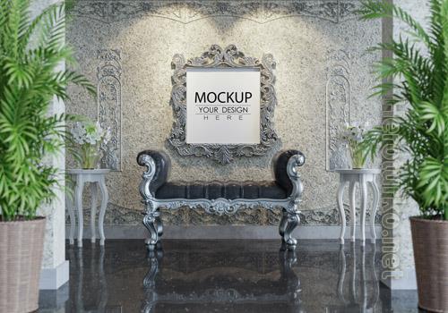Poster frame in living room mockup Premium Psd vol 3
