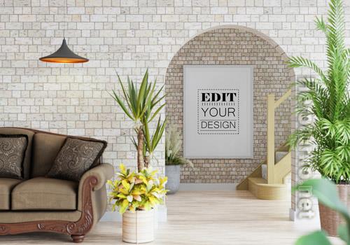 Poster frame in living room mockup Premium Psd vol 5