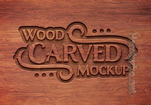 Carved wood text effect mockup Premium Psd