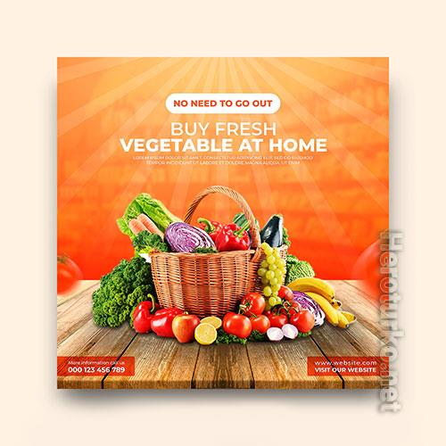 Online vegetable and grocery delivery promotion banner instagram social media post template psd