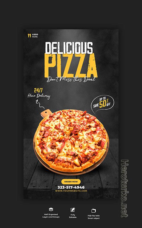 Food menu and delicious pizza instagram and facebook story template