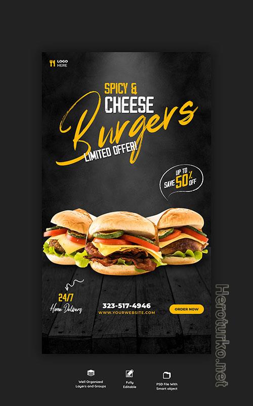 Delicious burger and food menu instagram and facebook story template