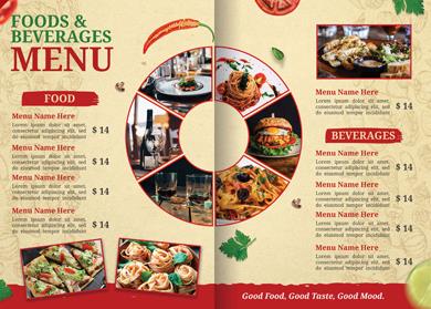Vintage bifold food menu cover design premium psd template Vintage bifold food menu cover design premium psd template