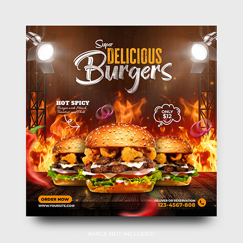 Delicious burger promotion food menu social media post template psd