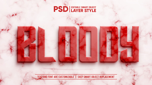 3d red blood marble granite realistic layer editable layer style smart object text effect Premium Psd