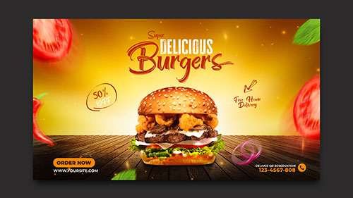 Burger and fast food menu webbanner social media post template psd